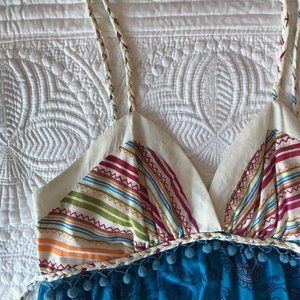 Beach boho maxi dress with pom pom hem